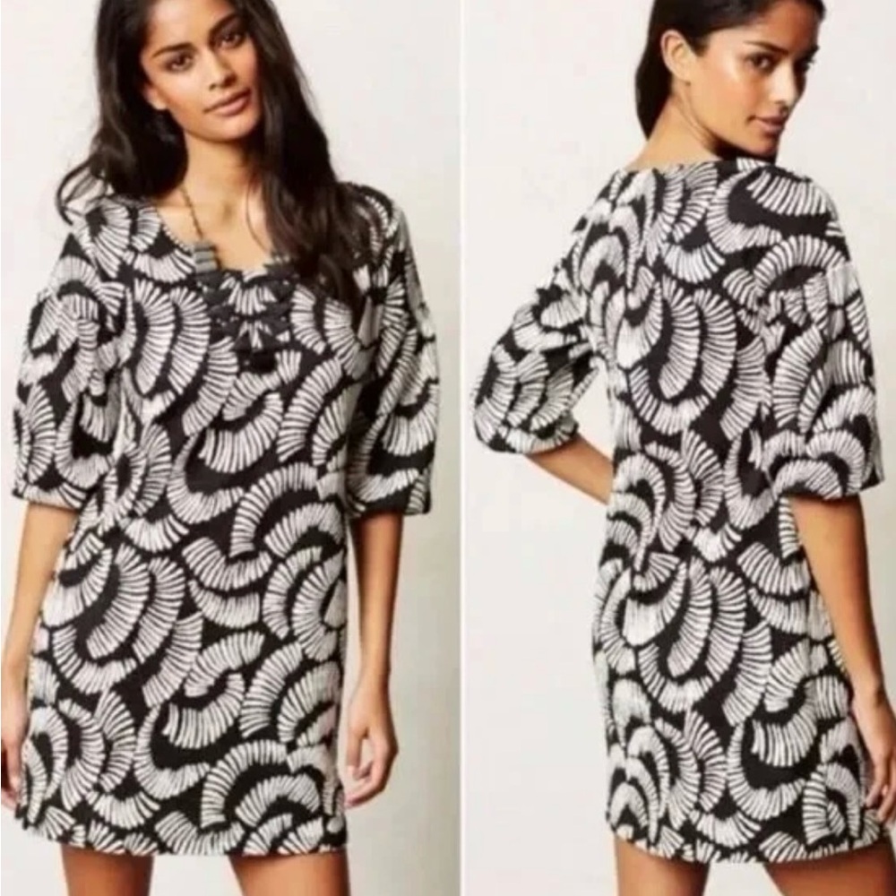 Anthropologie Maeve Black & White Patterned Mini Dress Size S